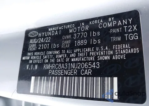 2022 Hyundai Venue Sel из США, поврежденный, VIN KMHRC8A31NU206543